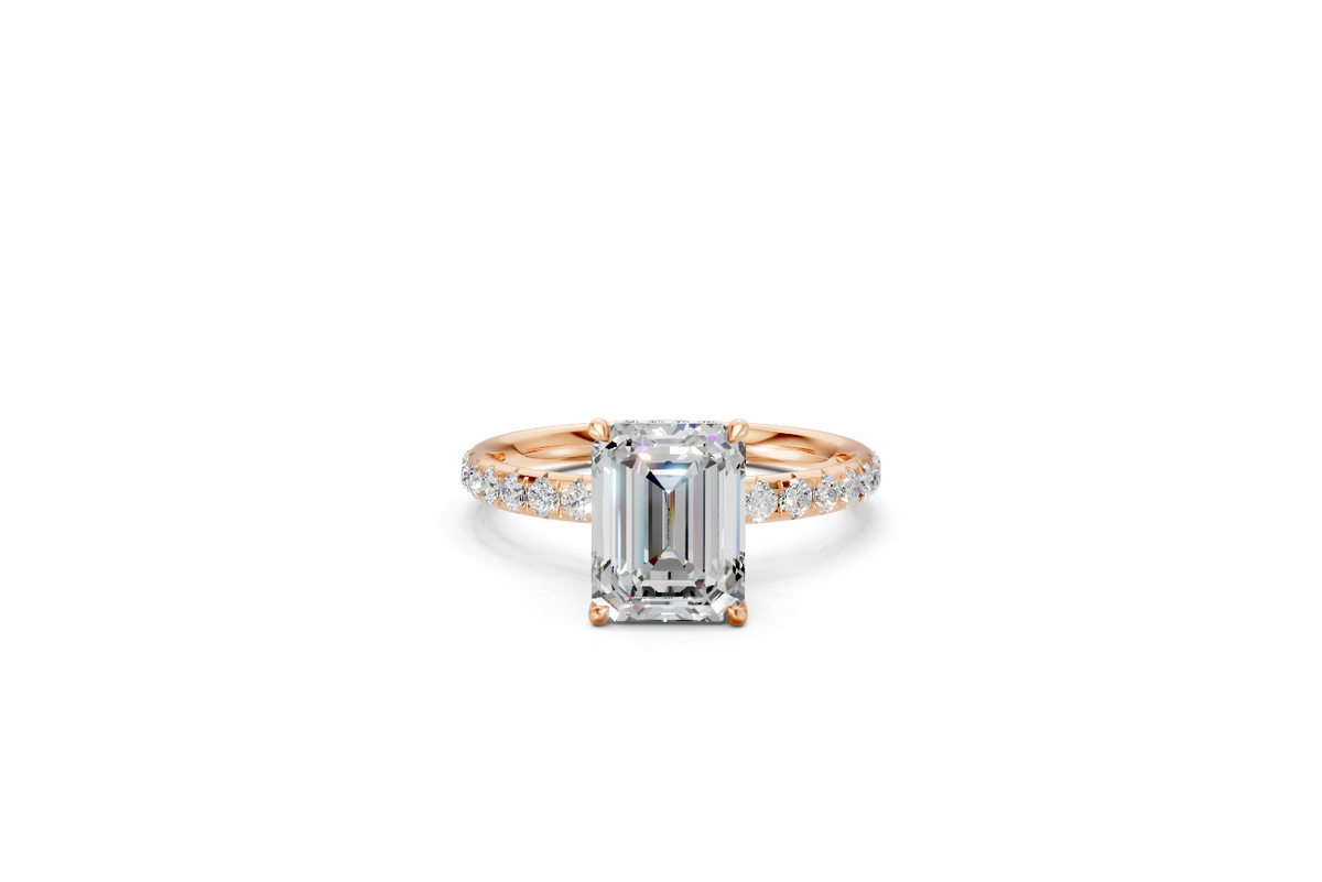 Emerald-Cut Solitaire Ring with Diamond Band