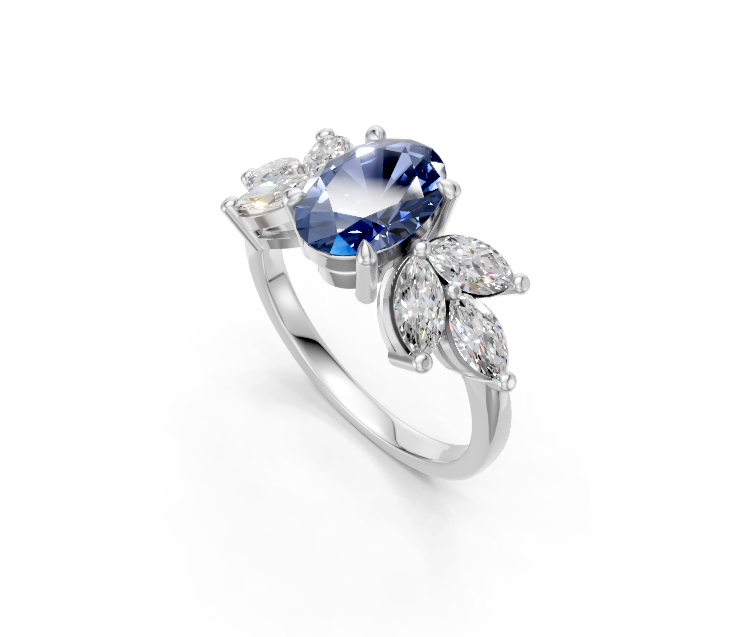 Blue Sapphire Floral Statement Ring