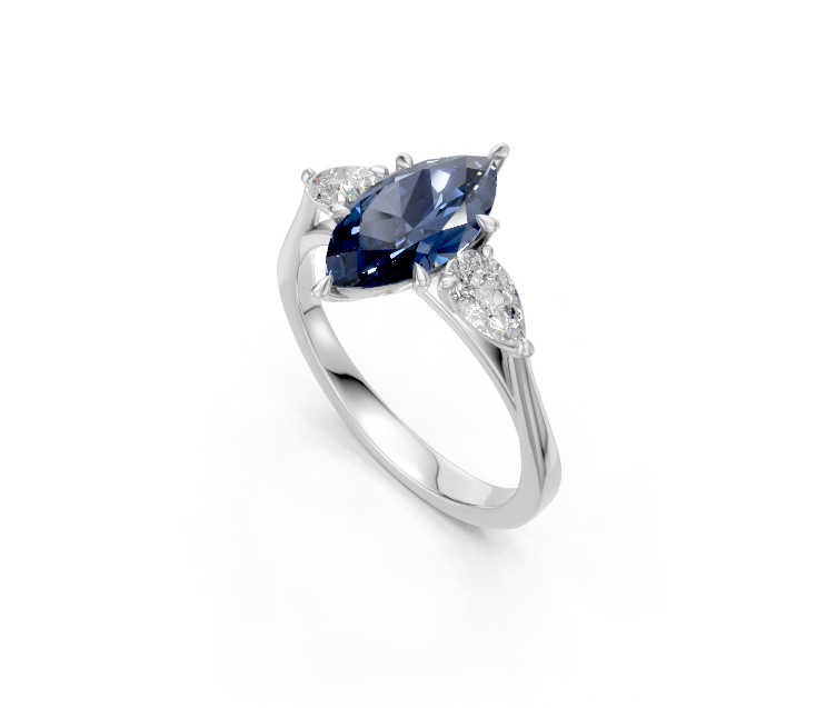 Marquise-Cut Sapphire & Pear Diamond Trilogy Ring