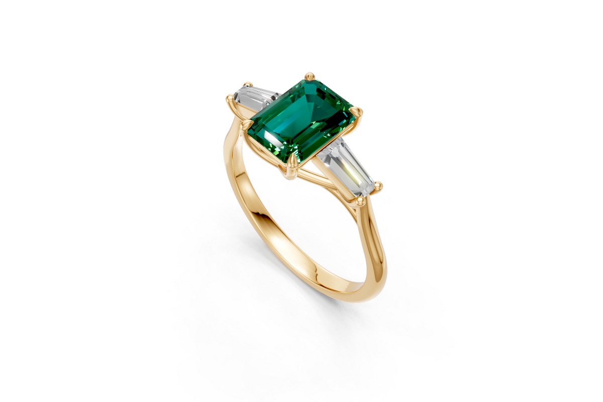 Emerald & Tapered Baguette Trilogy Ring