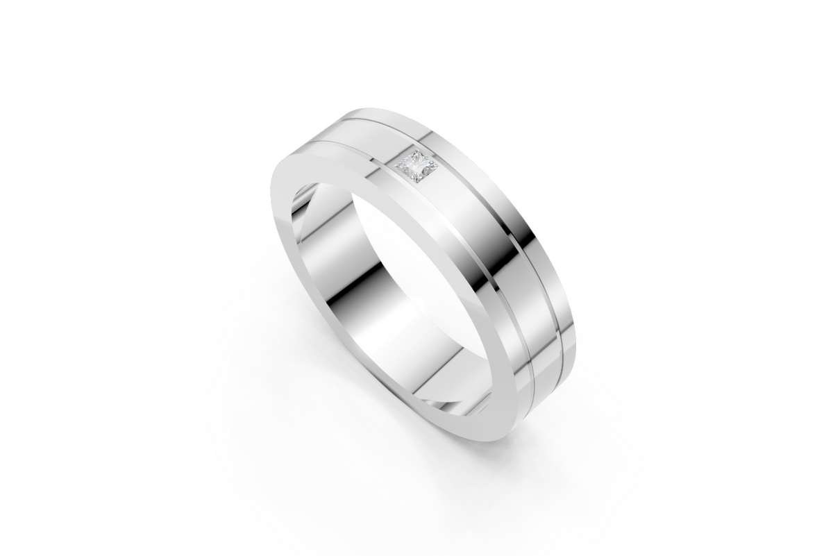 Men’s Princess-Cut Diamond Grooved Wedding Band