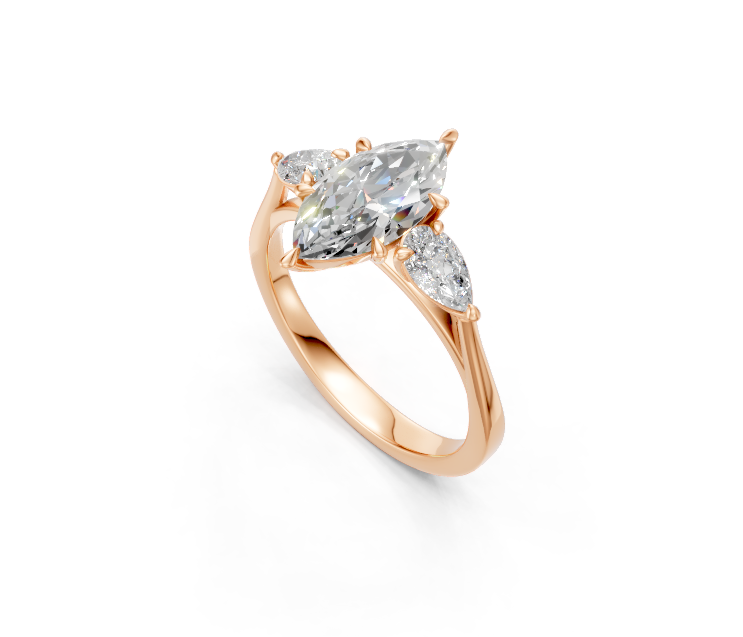 Marquise-Cut & Pear Diamond Trilogy Ring