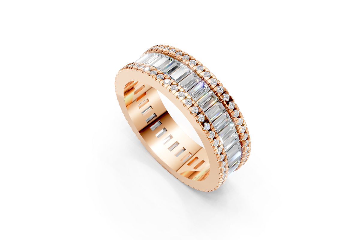 Baguette Channel-Set Wedding Band with Pavé Diamond Edges