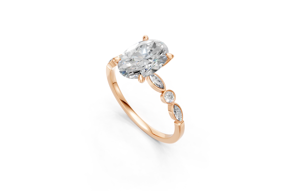 Oval-Cut Ring with Pear & Round Side Stones
