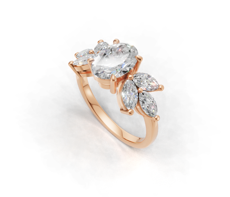 Oval Diamond Floral Multi-Stone Ring