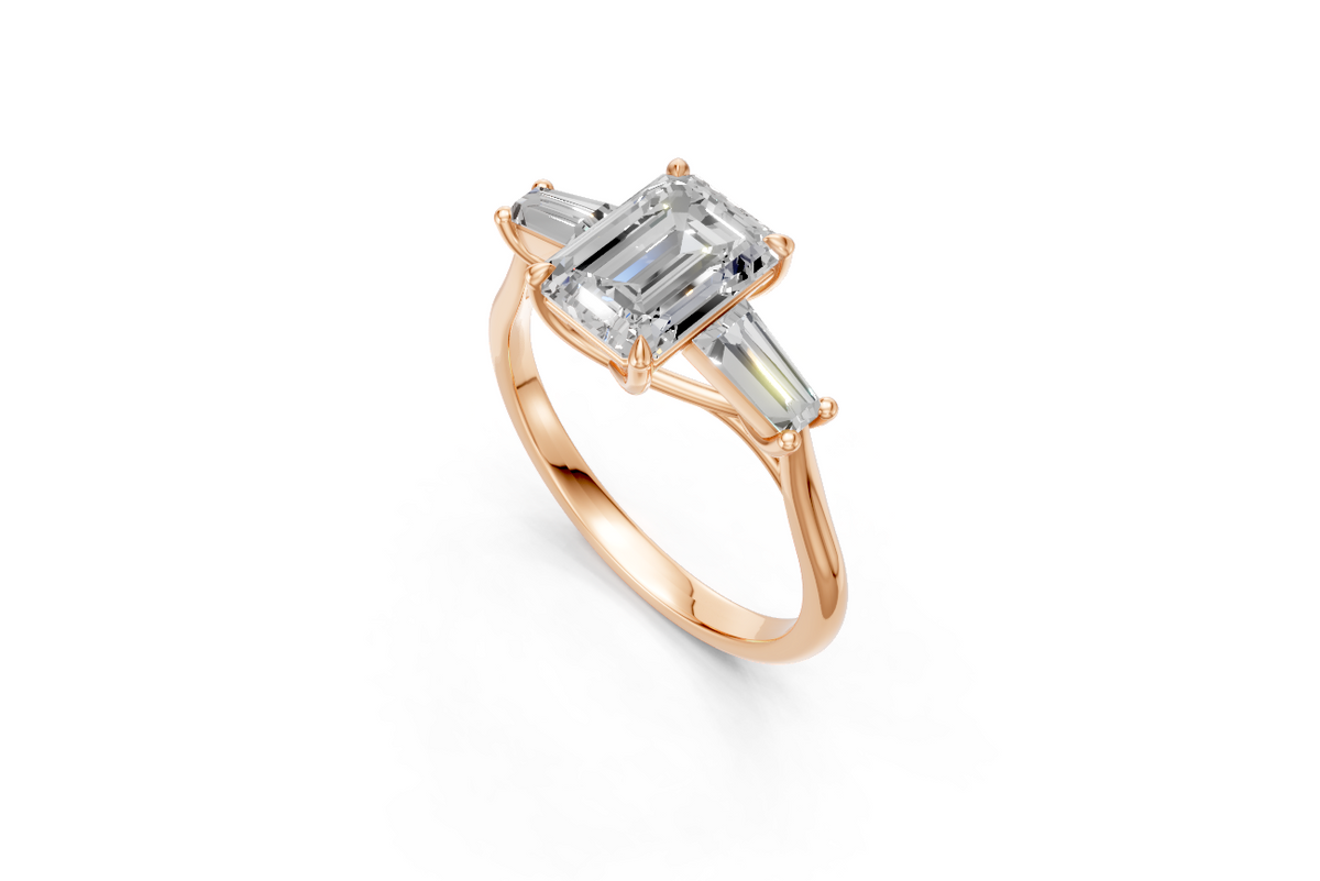 Emerald-Cut Diamond & Tapered Baguette Trilogy Ring