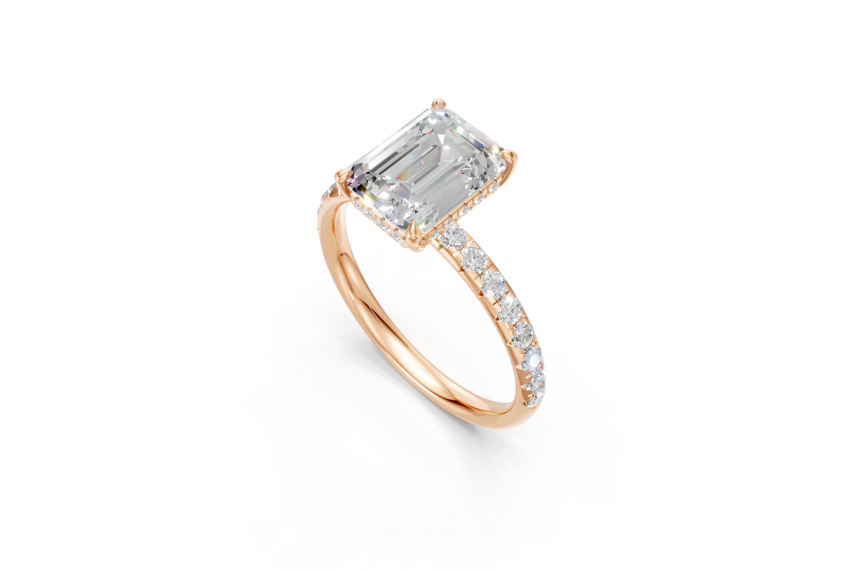 Emerald-Cut Solitaire Ring with Diamond Band