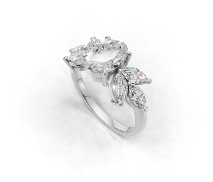Oval Diamond Floral Multi-Stone Ring
