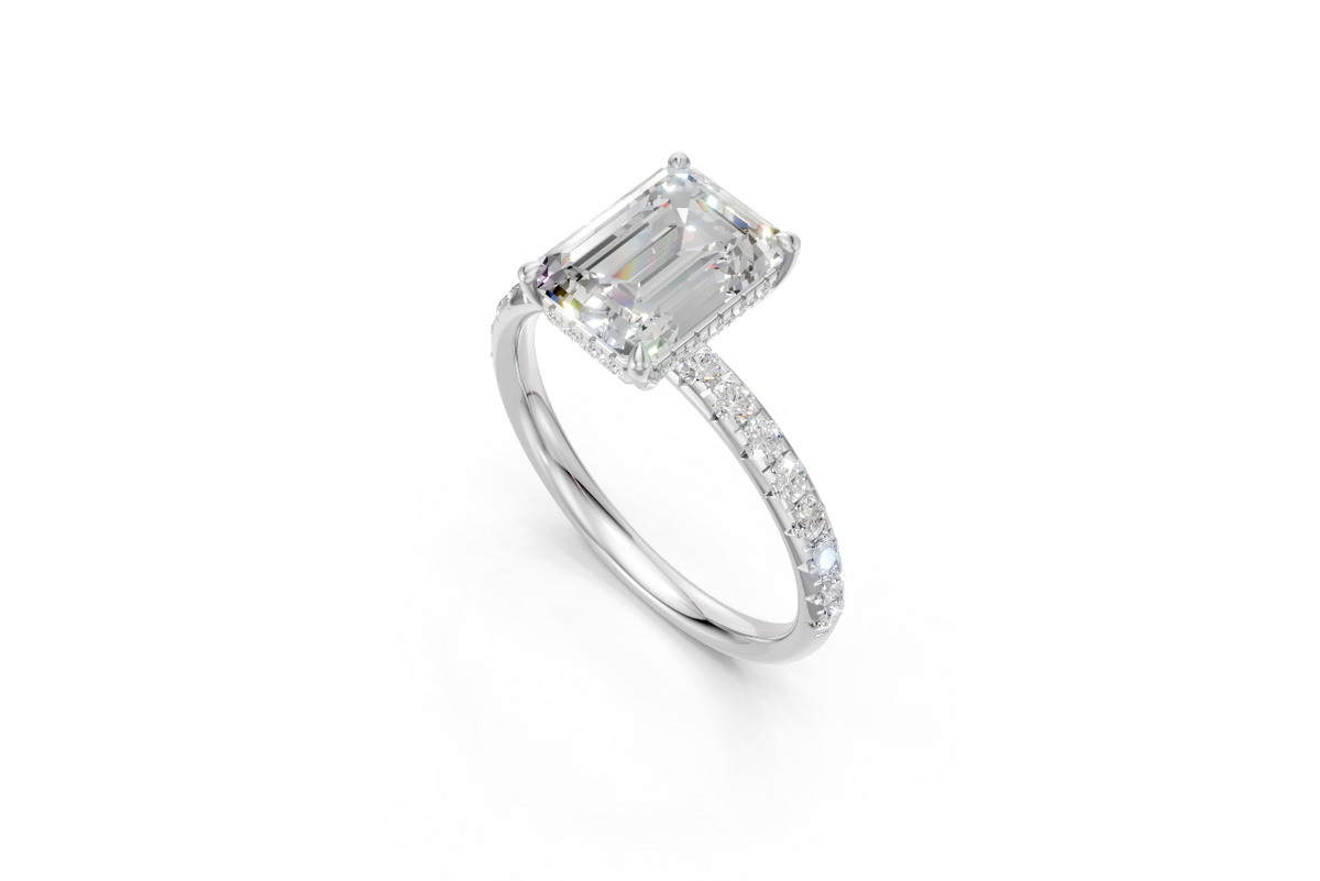 Emerald-Cut Solitaire Ring with Diamond Band