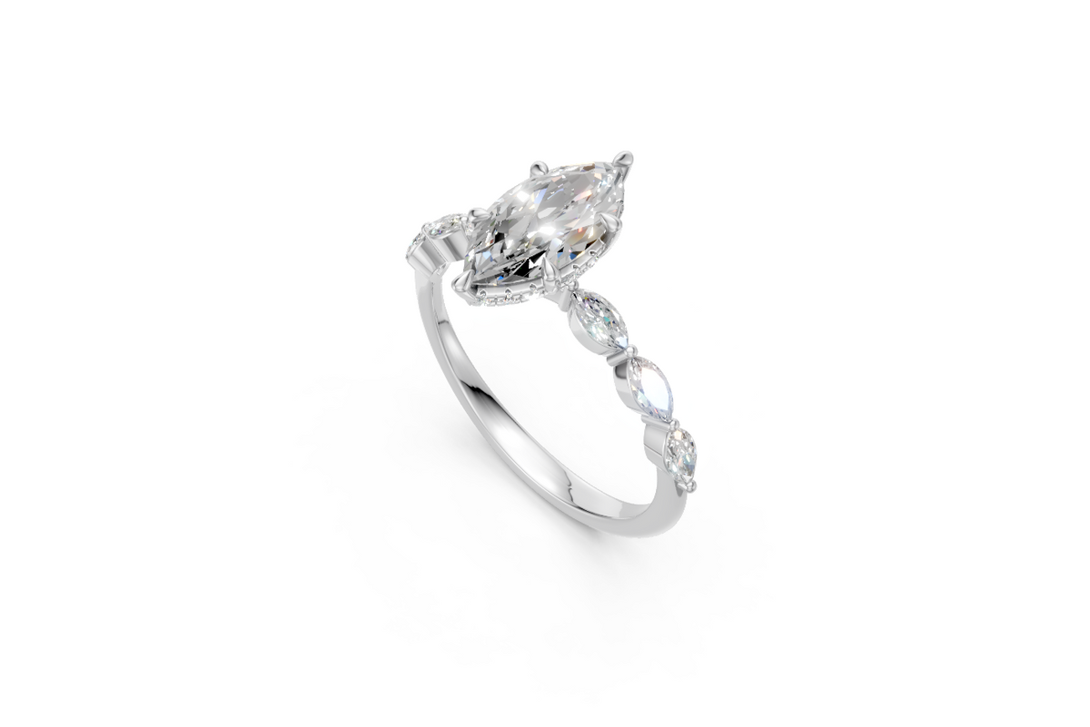 Marquise-Cut Solitaire Ring with Marquise Diamond Band
