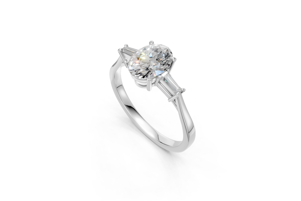 Oval-Cut & Tapered Baguette Diamond Trilogy Ring