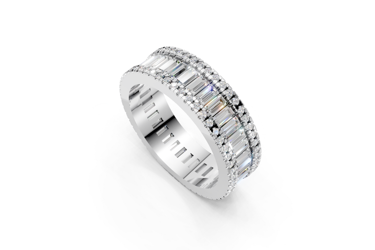 Baguette Channel-Set Wedding Band with Pavé Diamond Edges