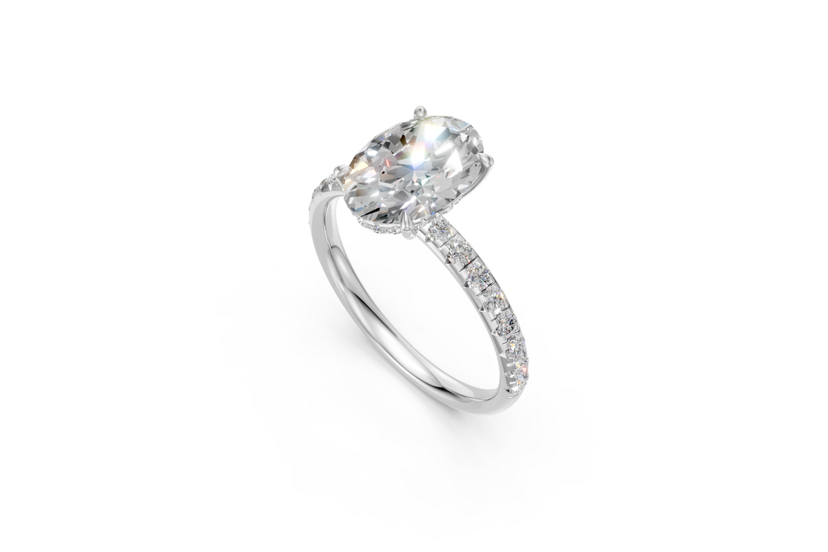 Oval-Cut Solitaire Ring with Diamond Band