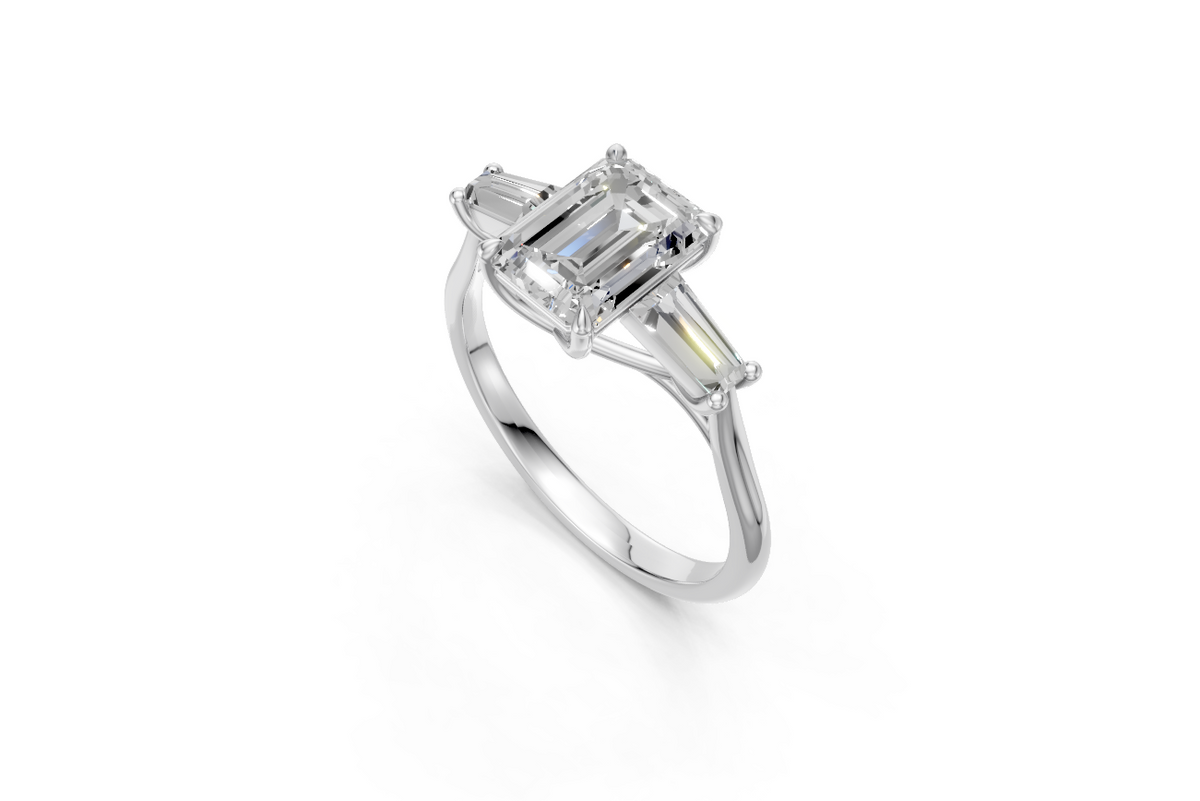 Emerald-Cut Diamond & Tapered Baguette Trilogy Ring