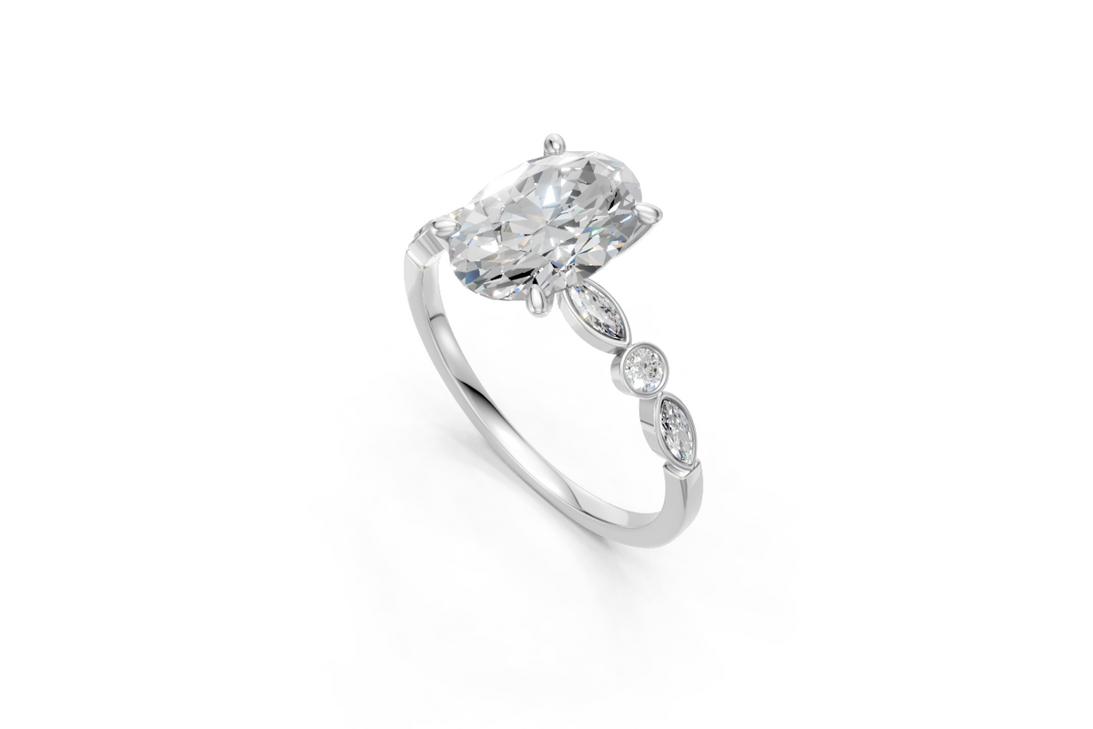 Oval-Cut Ring with Pear & Round Side Stones