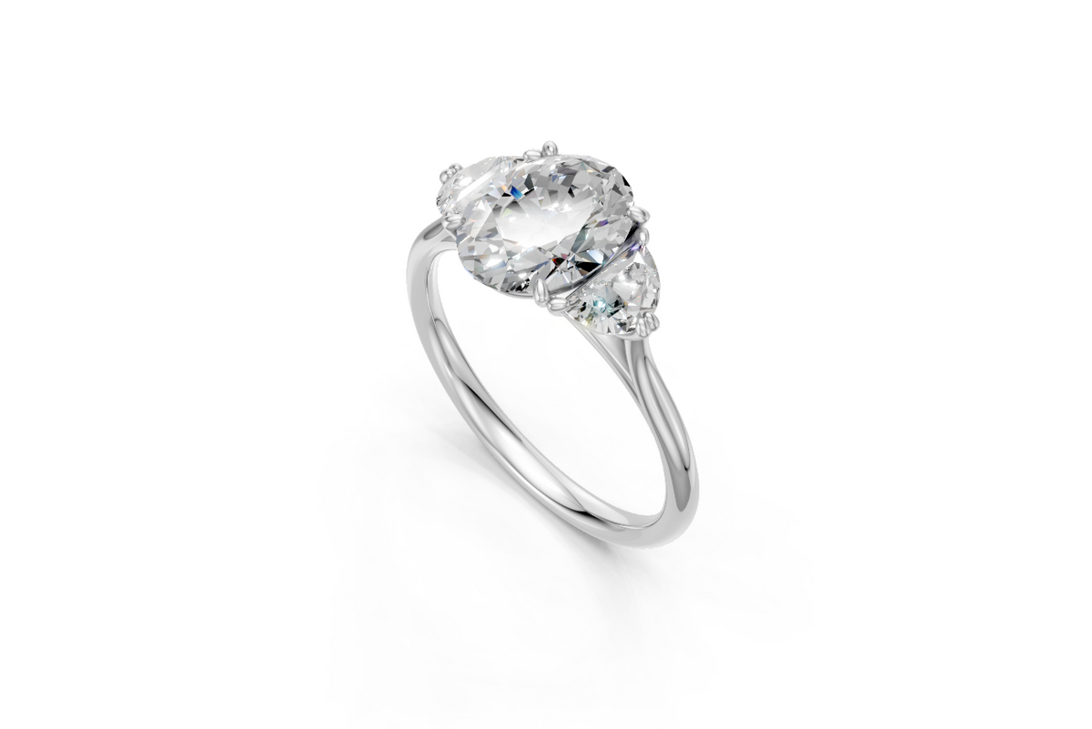 Oval-Cut Diamond & Half Moon Trilogy Ring