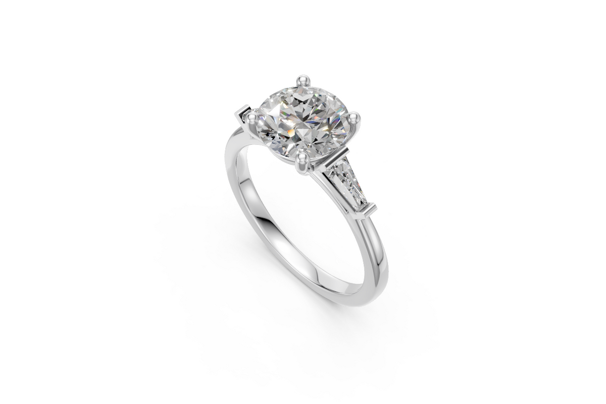 Round-Cut & Tapered Baguette Diamond Trilogy Ring