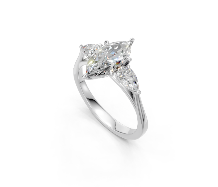 Marquise-Cut & Pear Diamond Trilogy Ring