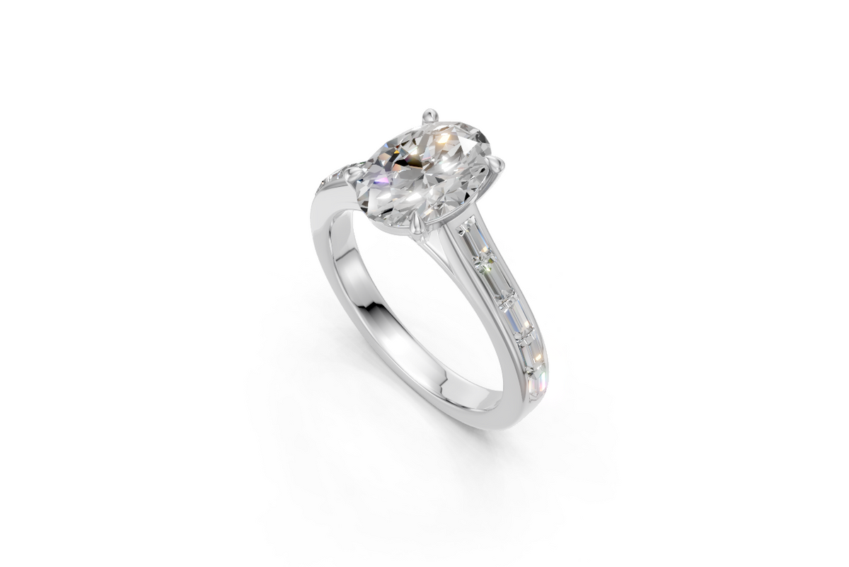 Oval Solitaire Ring with Baguette Diamond Band