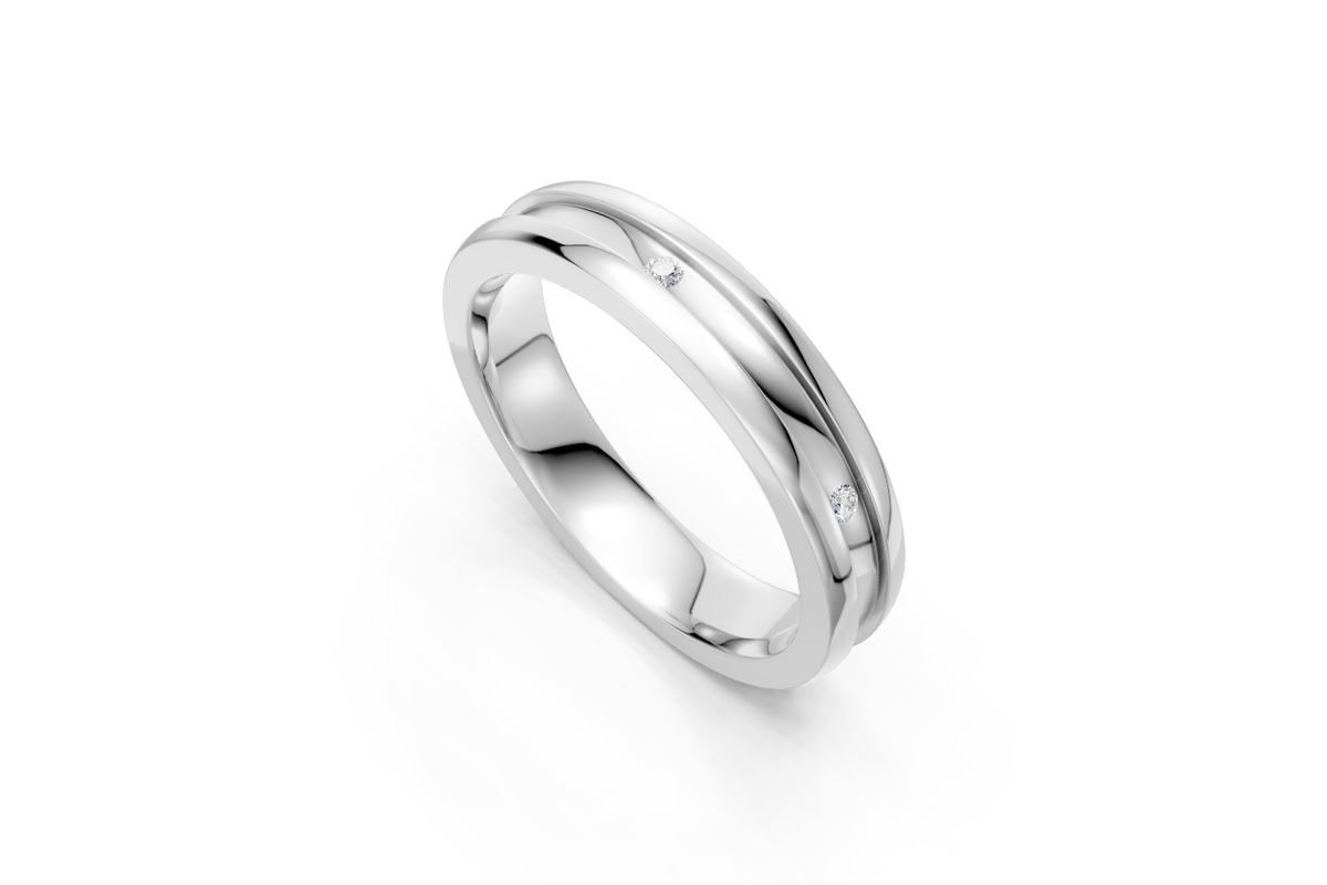 Men’s Six-Diamond Grooved Wedding Band