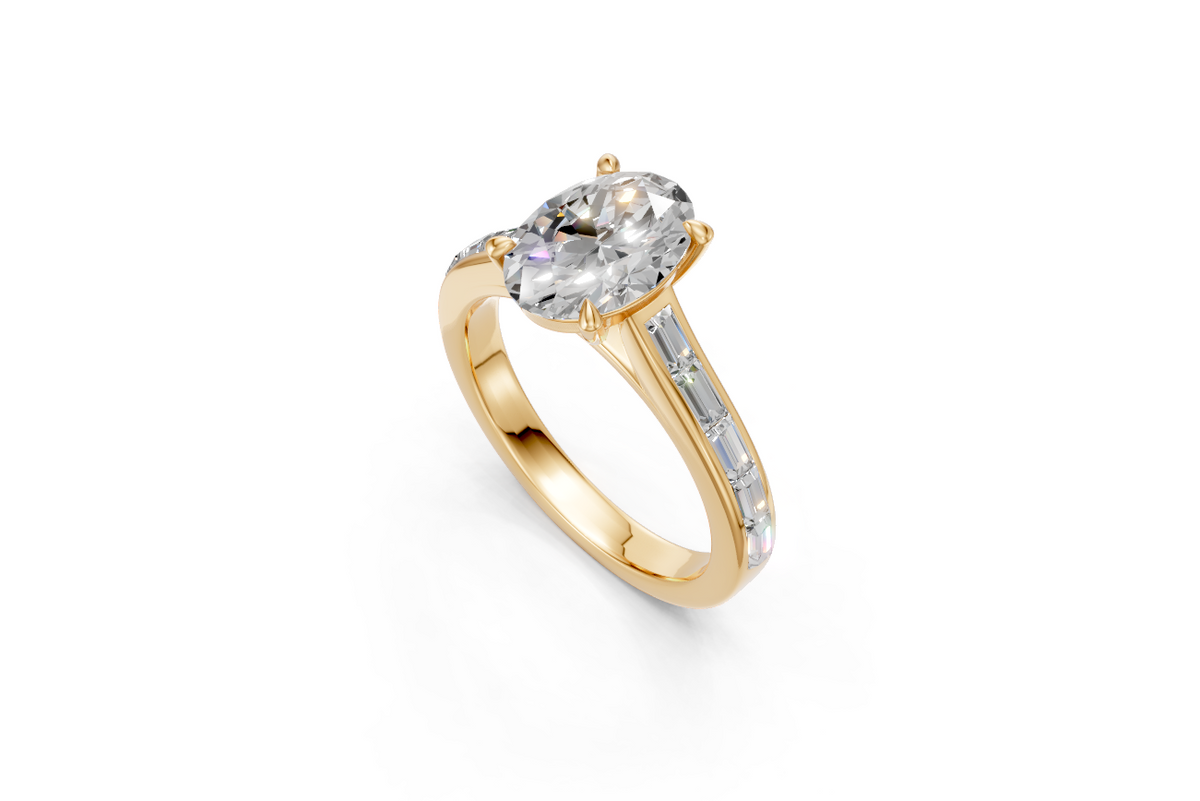 Oval Solitaire Ring with Baguette Diamond Band