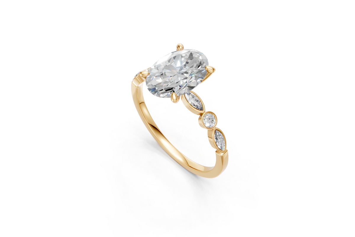 Oval-Cut Ring with Pear & Round Side Stones