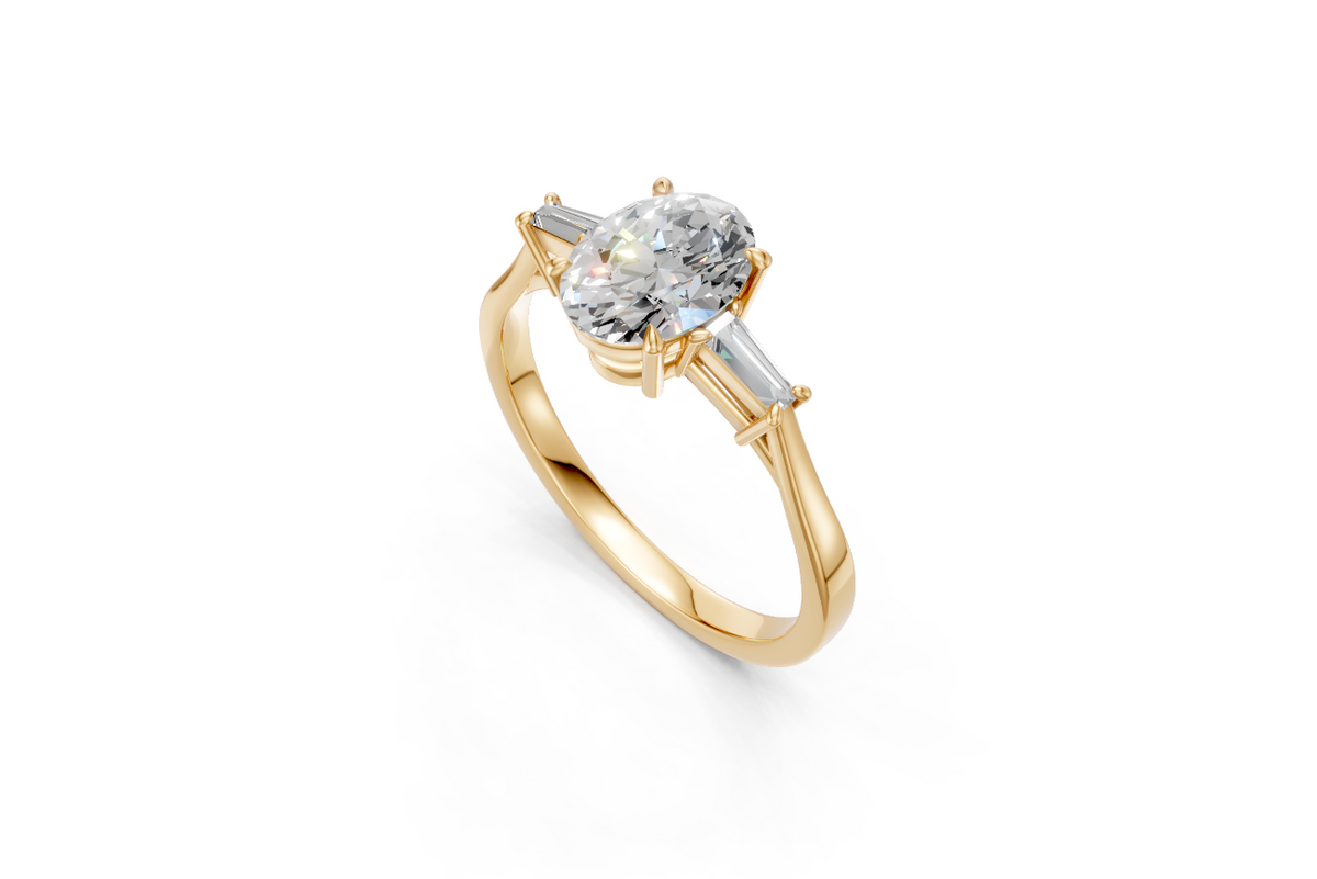 Oval-Cut & Tapered Baguette Diamond Trilogy Ring