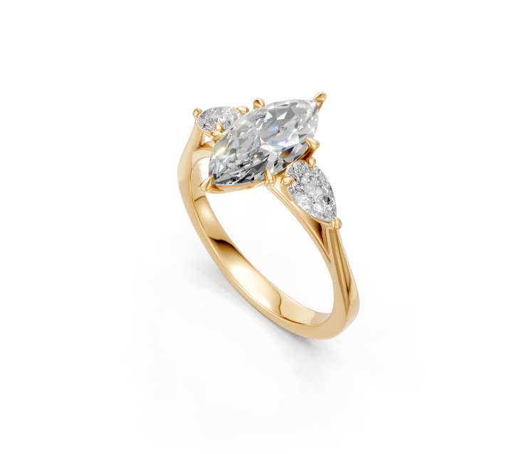 Marquise-Cut & Pear Diamond Trilogy Ring