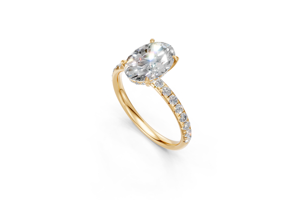 Oval-Cut Solitaire Ring with Diamond Band