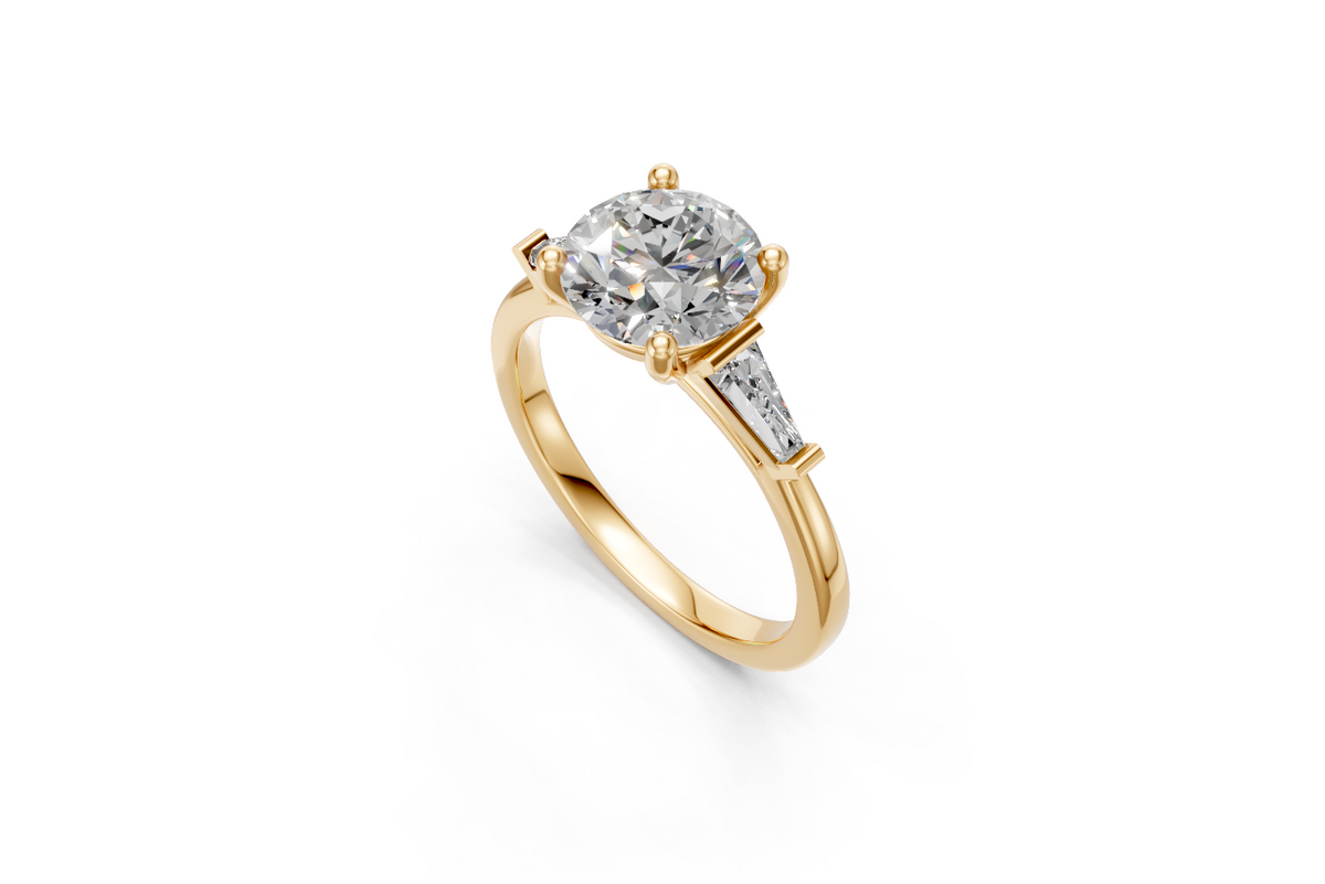 Round-Cut & Tapered Baguette Diamond Trilogy Ring