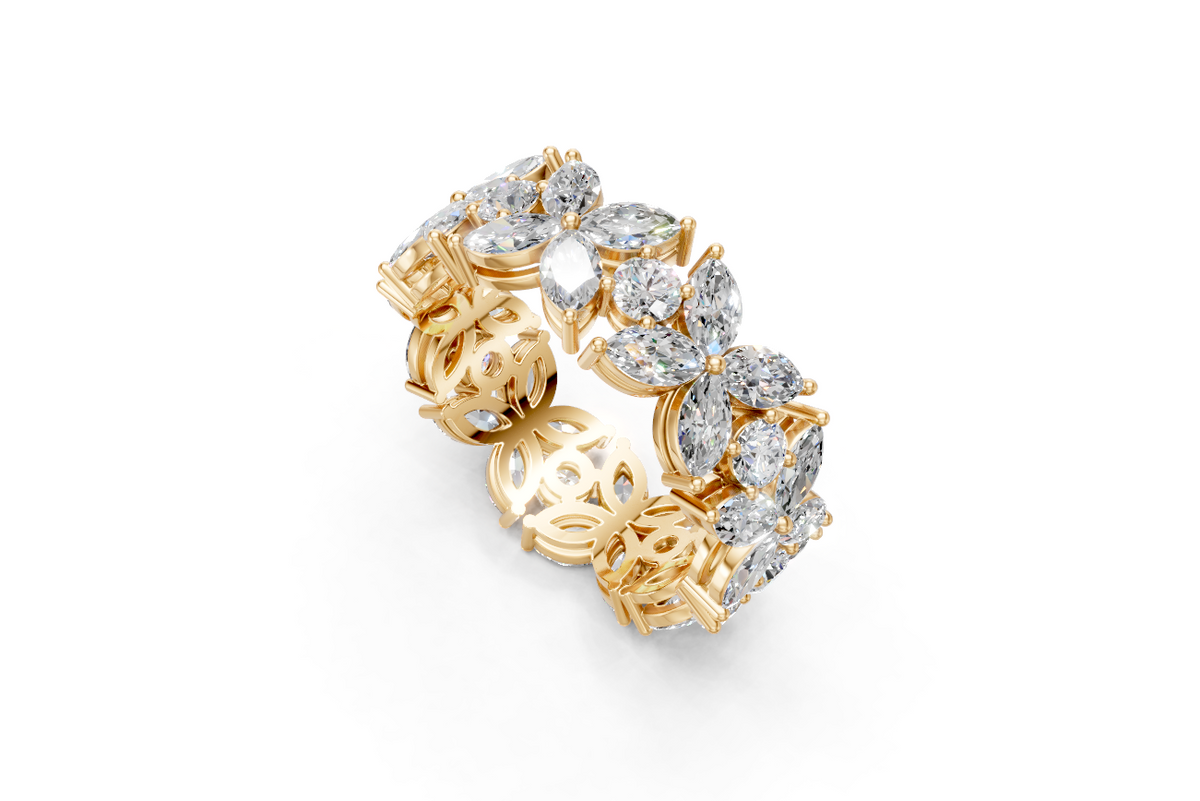 Marquise & Round Diamond Floral Eternity Ring