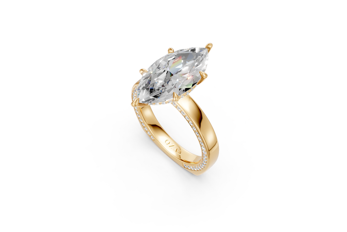 Marquise-Cut Solitaire Ring with Diamond-Set Band