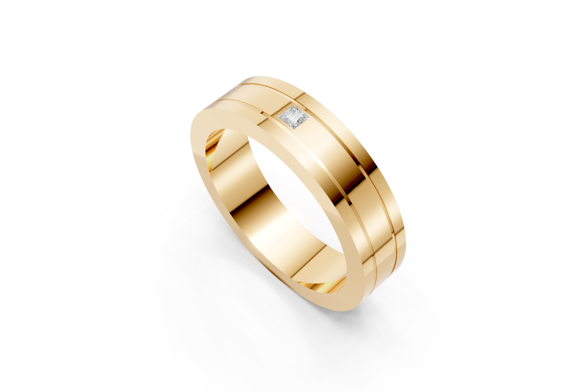 Men’s Princess-Cut Diamond Grooved Wedding Band