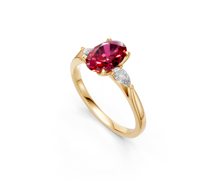 Oval-Cut Ruby & Pear Diamond Trilogy Ring