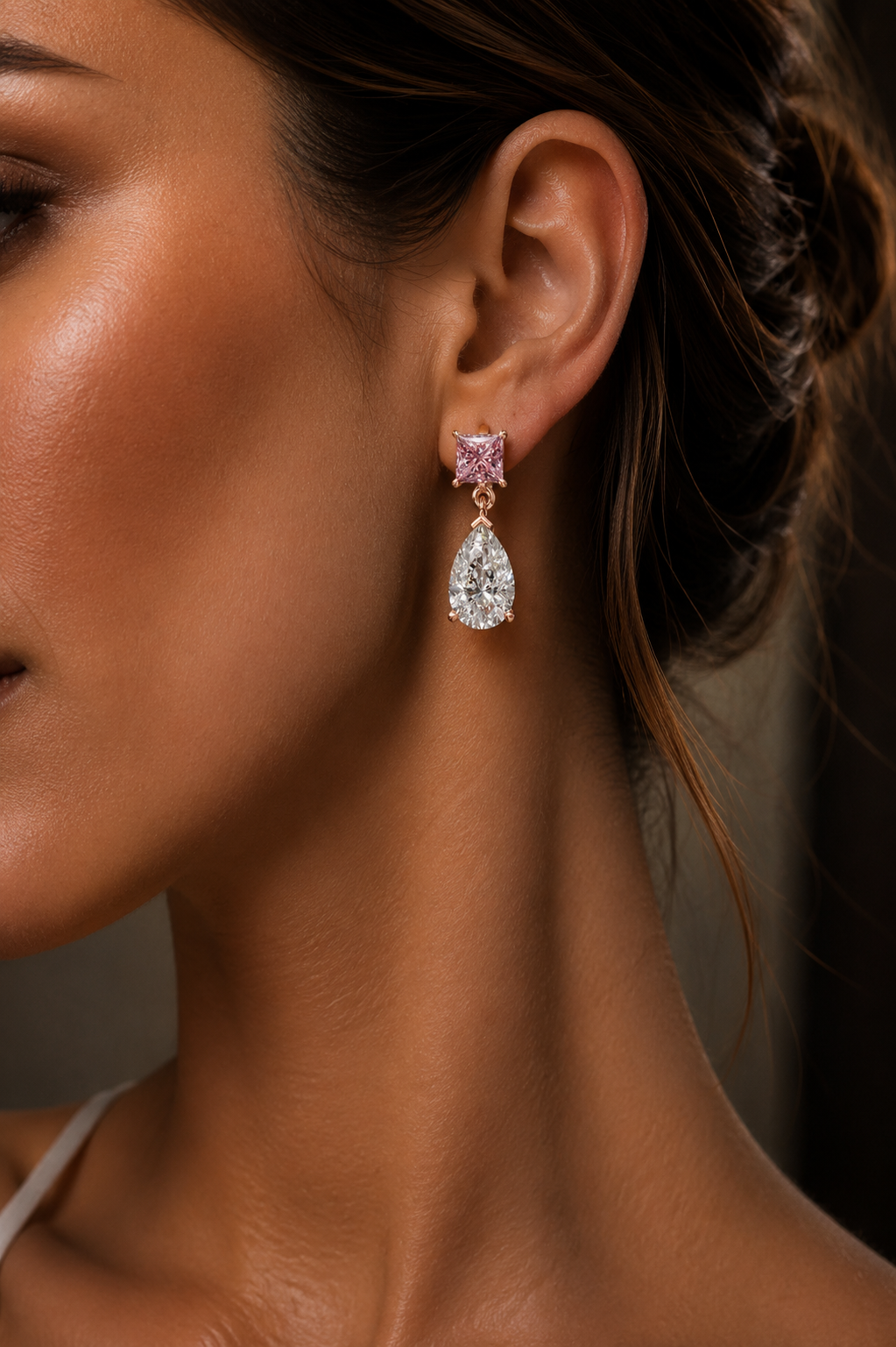 Pink Princess-Cut & Pear Diamond Drop Earrings