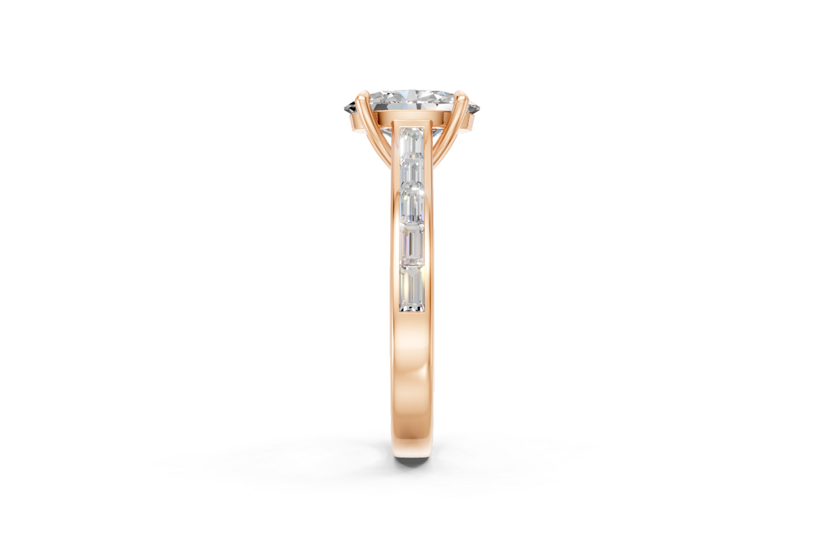 Oval Solitaire Ring with Baguette Diamond Band