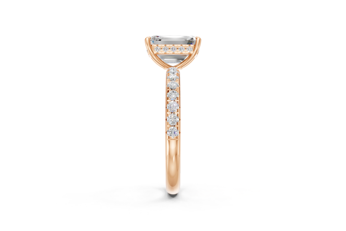 Emerald-Cut Solitaire Ring with Diamond Band