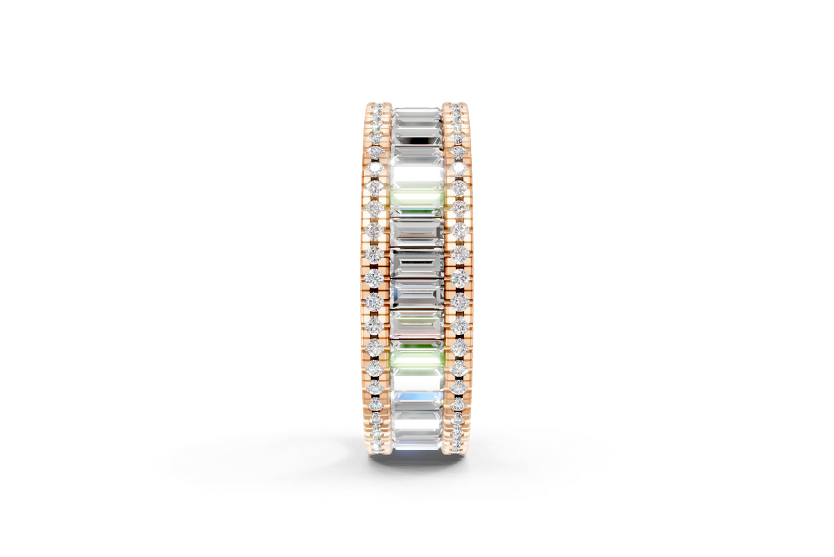 Baguette Channel-Set Wedding Band with Pavé Diamond Edges