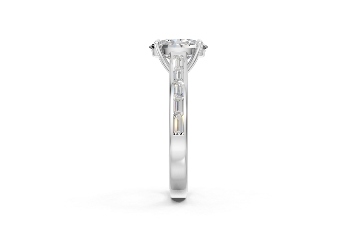 Oval Solitaire Ring with Baguette Diamond Band
