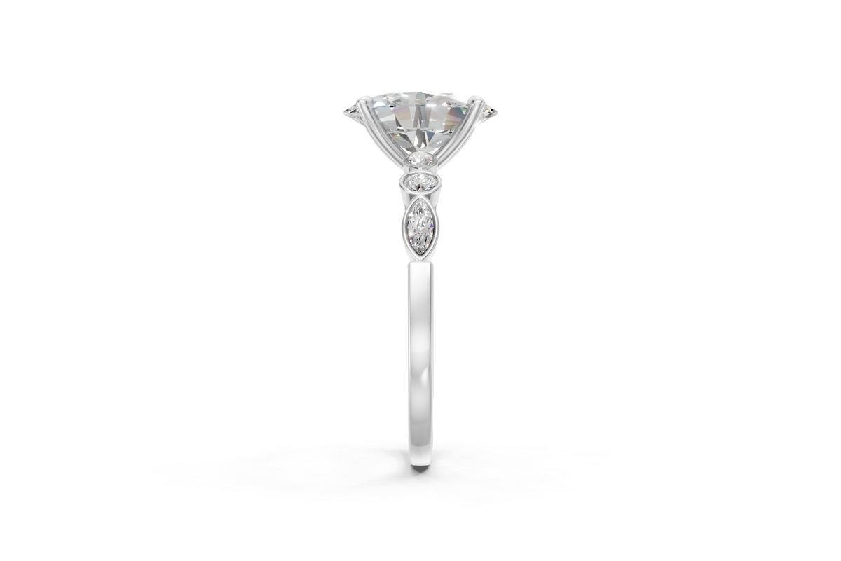 Oval-Cut Ring with Pear & Round Side Stones