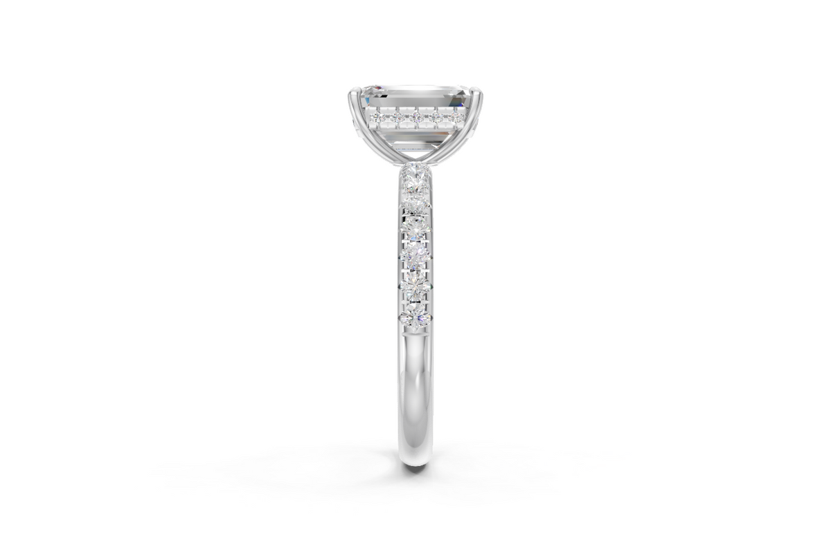 Emerald-Cut Solitaire Ring with Diamond Band