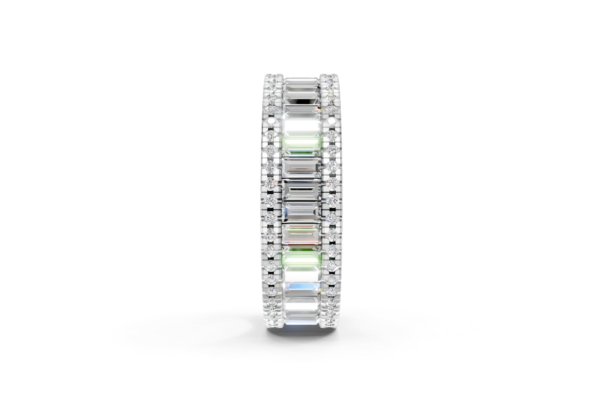 Baguette Channel-Set Wedding Band with Pavé Diamond Edges