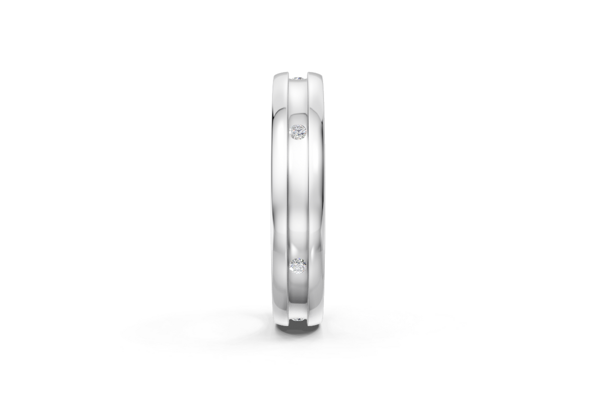 Men’s Six-Diamond Grooved Wedding Band