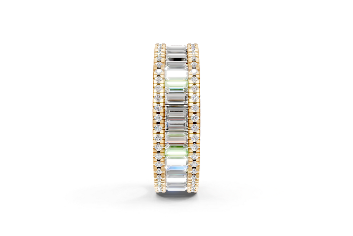 Baguette Channel-Set Wedding Band with Pavé Diamond Edges