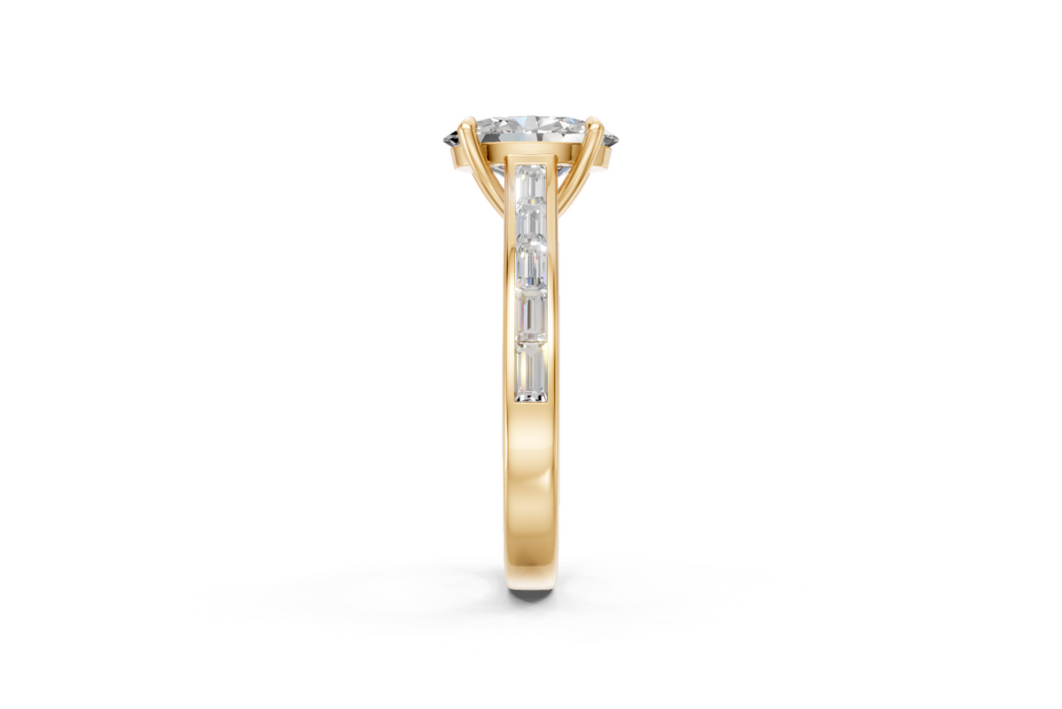 Oval Solitaire Ring with Baguette Diamond Band
