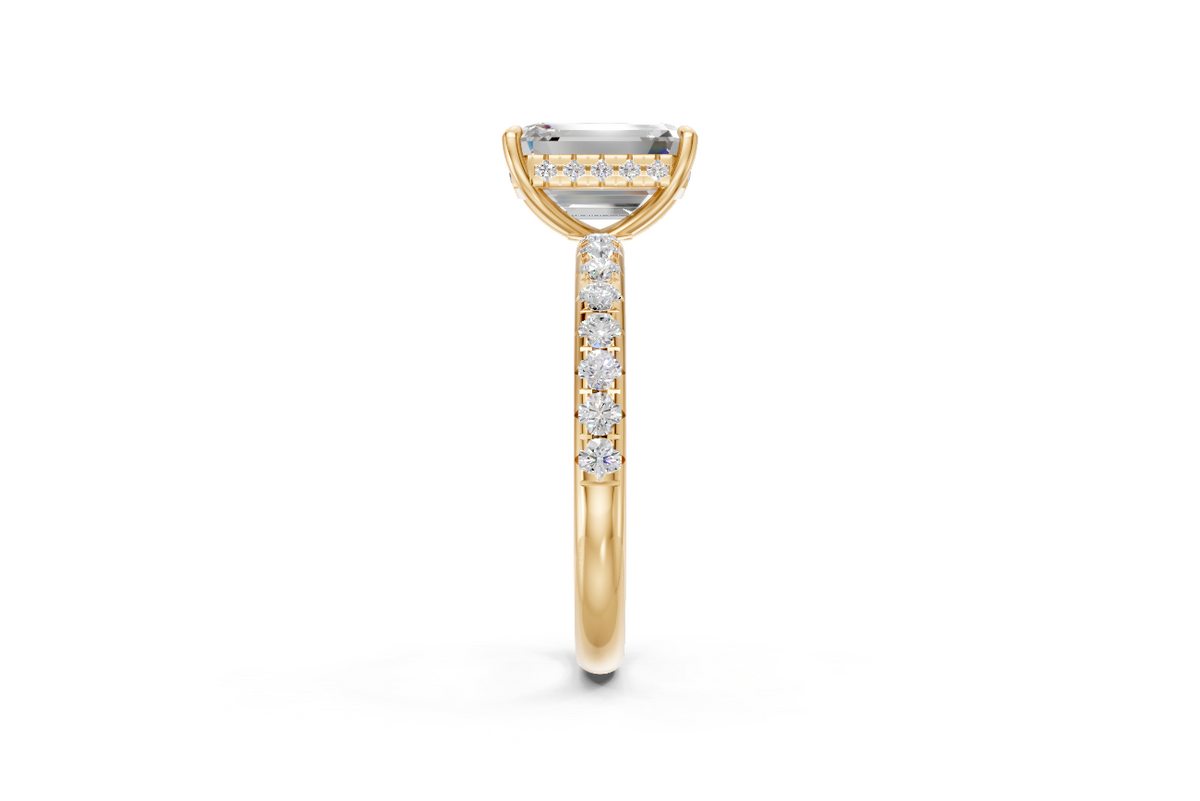 Emerald-Cut Solitaire Ring with Diamond Band