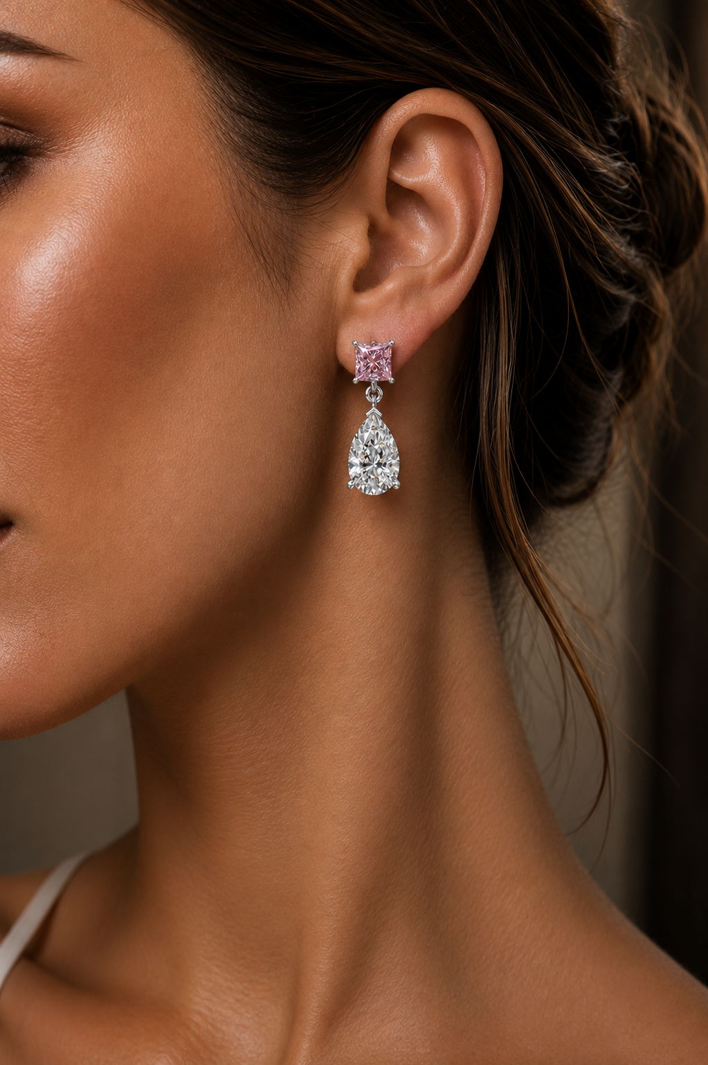 Pink Princess-Cut & Pear Diamond Drop Earrings