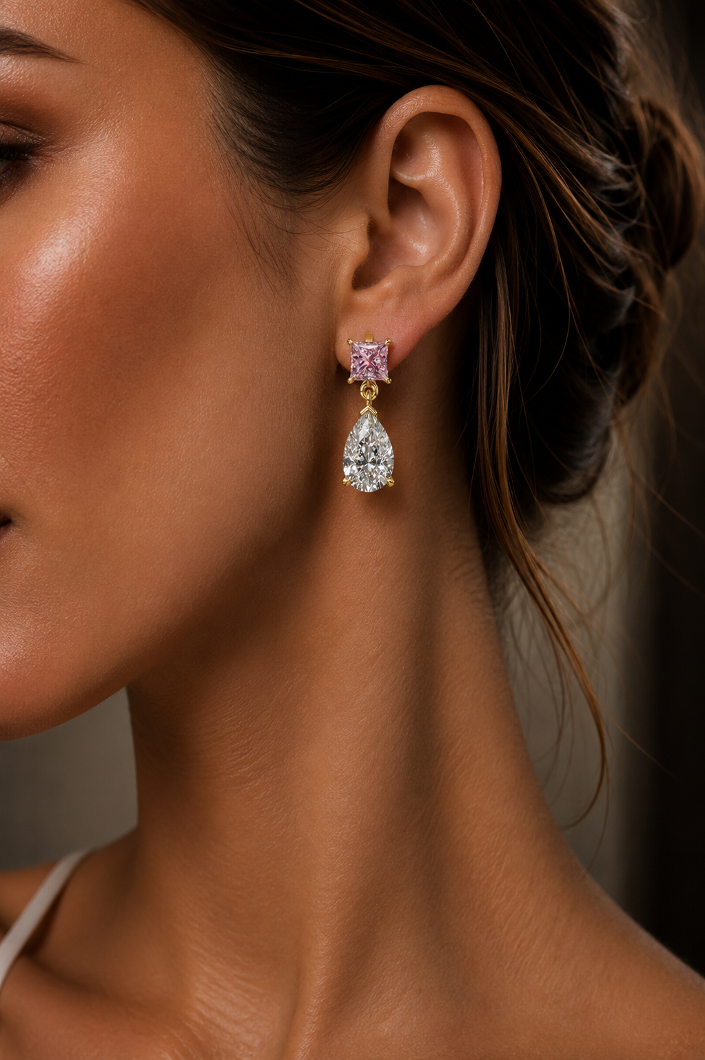 Pink Princess-Cut & Pear Diamond Drop Earrings