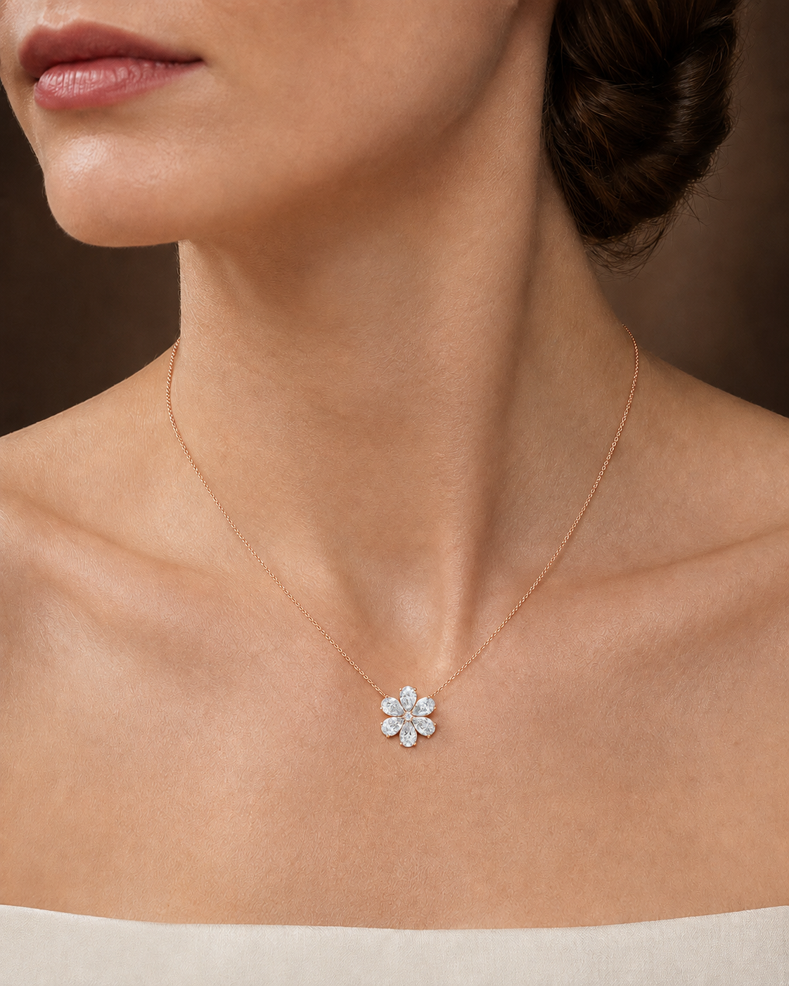 Pear Diamond Flower Necklace