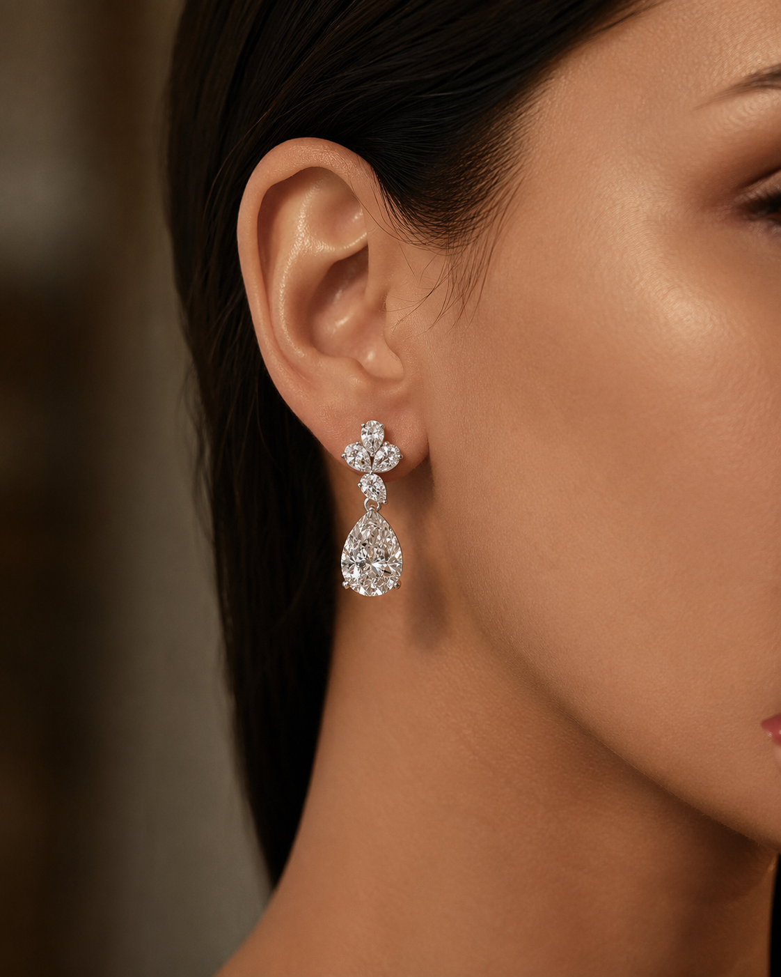 Floral Pear Drop Diamond Earrings